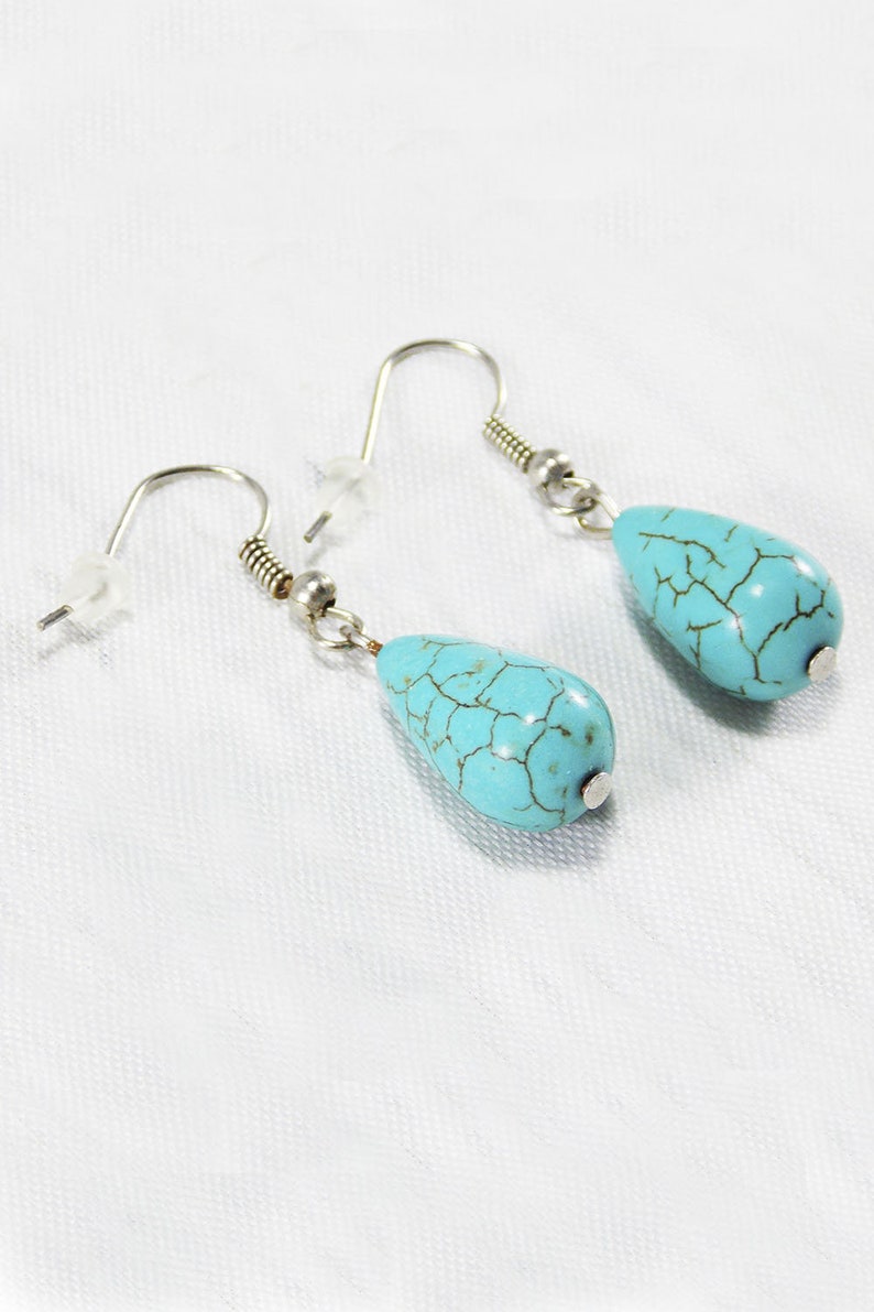 Round turquoise earrings for women turquoise jewelry casual gemstone earrings for every day earrings drop earrings for mom simple earrings image 9