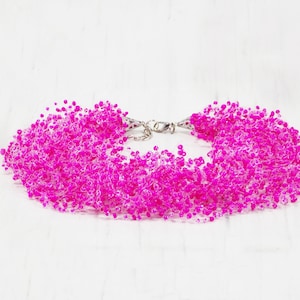 Neon pink necklace for women Magenta bridesmaid necklace Hot pink MultiStrand Necklace image 5