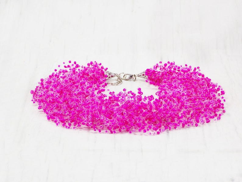 Neon pink necklace for women Magenta bridesmaid necklace Hot pink MultiStrand Necklace image 5