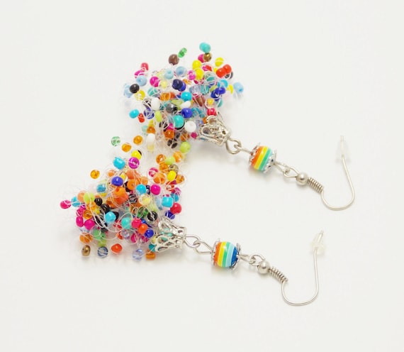 Funny gift colorful earrings lesbian earrings rainbow earrings funny earrings gay parade lgbt earrings beadwoven earrings whimsical earrings