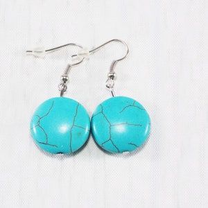 Round turquoise earrings for women turquoise jewelry casual gemstone earrings for every day earrings drop earrings for mom simple earrings round