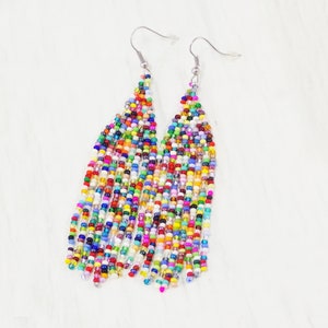 Multicolor earrings Abstract earrings Statement tassel earrings Multicolor tassel earrings Festival Extravagant earring Carnival jewelry image 6