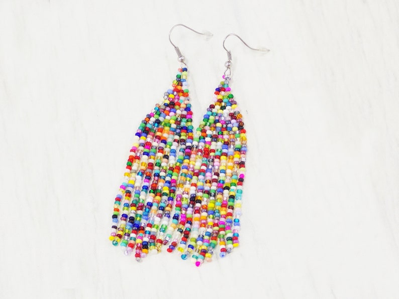 Multicolor earrings Abstract earrings Statement tassel earrings Multicolor tassel earrings Festival Extravagant earring Carnival jewelry image 6