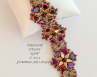 A Ginko Bead and Kite Bead Cuff Bracelet Tutorial - Beading Pattern - PASSION FRUIT 'GIN'