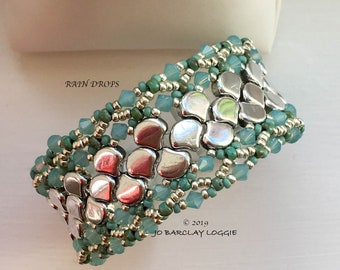 A Ginko Bead and Swarovski Crystal Bracelet Tutorial - Beading Pattern - RAIN DROPS