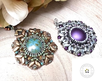 18mm Puca Pendant - Beaded Pendant with Seed Beads and StormDuo Beads