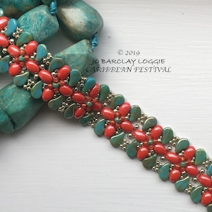 Paisley Duo and Samos Par Puca Cuff Bracelet Tutorial - Beading Pattern - Caribbean Festival