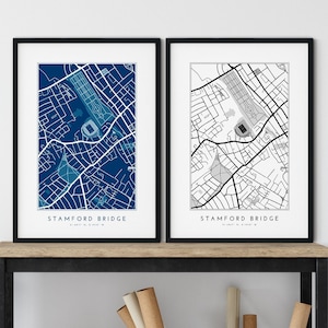 Grand cadeau numérique personnalisé pour le stade de football de Chelsea, cadeau de carte de Stamford Bridge pour lui, père, frère, fils, impression d'affiche d'art de fan de football de Chelsea