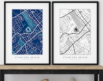 Large digital custom Chelsea football stadium gift, Stamford Bridge map gift for him dad brother son, Chelsea Football fan art poster print