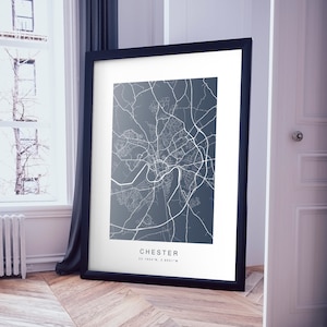 Muurkunst Chester uk stadsplattegrond print Chester poster illustratie van Chester Scandinavische Nordic home decor center keuken artwork print