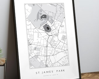 Newcastle United St James' Park football stadium map print, The Magpies army football poster gift for dad son or brother, Newcastle fc print