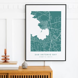 Impresión del mapa de la ciudad de Ibiza y San Antonio, mapa de arte mural español, regalo de graduación de viaje a Ibiza, impresión artística colorida de Ibiza