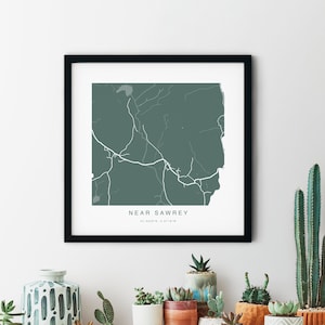 Lake Distrikt Karte Poster Druck von Far Sawrey und Nähe Sawrey, bunte minimalistische Cumbria Karte Poster, Familienreise Karte Wandkunst