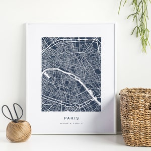 Impresión personalizada del mapa de la ciudad de París Impresión de carteles de arte mural para cocina, mapa de viajes de la capital francesa, regalo para aniversario de boda o compromiso