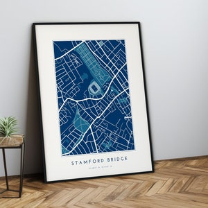 Regalo del estadio de fútbol de Chelsea, regalo de mapa de Stamford Bridge para papá hermano abuelo, regalo de impresión de póster de arte de pared de fanático de fútbol de Chelsea