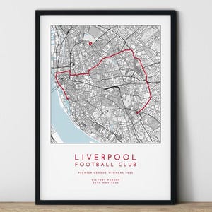 Liverpool FC Premier League Champions overwinningsparade routekaart print cadeau voor vader opa, Anfield Liverpool voetbalfan muurkunstposter
