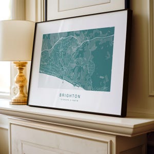 Brighton kaart muurkunst poster print cadeau, Brighton reiscadeau voor familie of vrienden, cadeau voor koppels, cadeau woondecoratie kunstafdruk