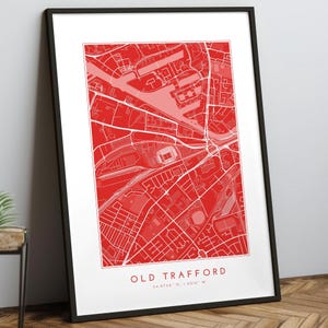 Presente para estádio de futebol Old Trafford, presente para filho, pai, irmão e avô do mapa do Manchester United FC, pôster de arte de parede para fãs do Manchester FC
