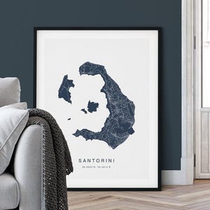 Affiche de Santorin, cadeau de Santorin, carte de voyage, cadeau de plan de ville, carte des rues de l'Italie, idée d'art mural, décoration d'intérieur, impression d'art mural
