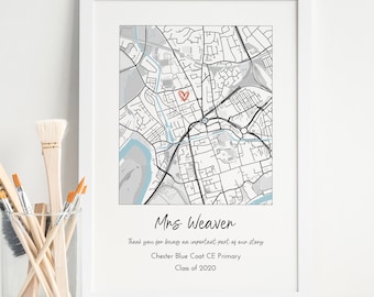 Personalised best teacher appreciation end of year map gift, custom end of year 2025 thank you present from year 6 leavers,print gift for TA