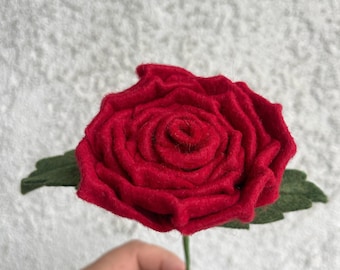 Handmade Wool Felt Red Rose: Single Stem Wedding Decor