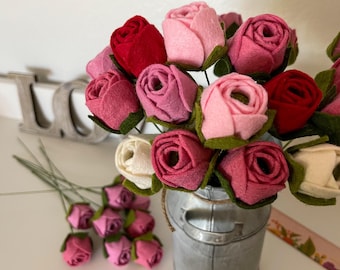 Handmade Pink Felt Rose Bud - Single Stem Floral