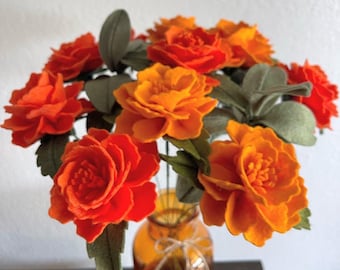 Orange Felt Marigold Flower: Handmade Dia De Los Muertos Decor