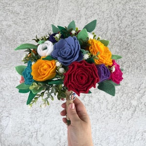 Colorful Bridal Bouquet Felt Flower Wedding Florals Rainbow Wedding Flowers Mexican Wedding Bouquet Forever Wedding Flowers for Bridesmaids