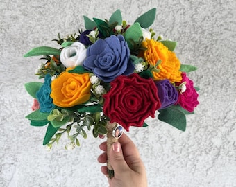 Rainbow Felt Flower Bridal Bouquet: Mexican Wedding Florals