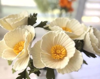 Handmade Felt Matilija Poppy. Artificial California Native Plants. White Poppy for bouquets.