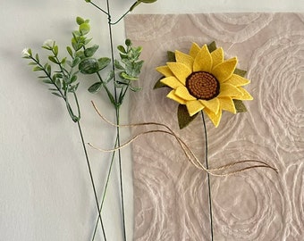 Gift Wrapped Felt Sunflower: Single Stem Handmade Present