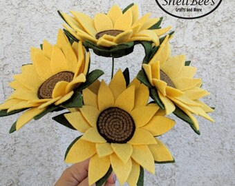 Handmade Yellow Felt Sunflower Single Stem: Party & Wedding Decor