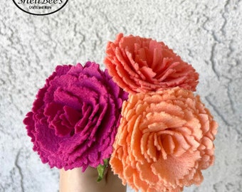 Handmade Felt Carnation Single Stem: Wedding Bouquet Decor and January Birth Flower