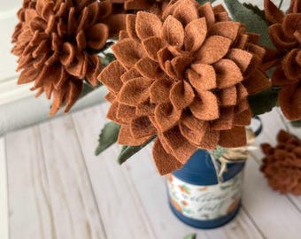 Handmade Felt Dahlia Stem: Wool Blend Flower, Home Decor