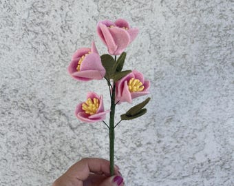 Handmade Felt Cherry Blossom Stem: Japanese Sakura Flower Arrangement