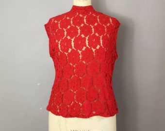 Maroon with cream flowers UK 16 90s Fitted Floral Blouse