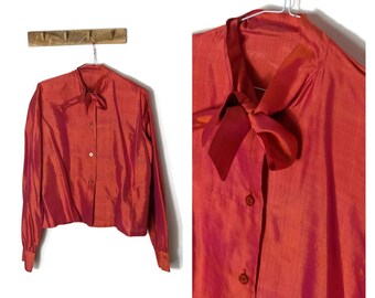 Maroon with cream flowers UK 16 90s Fitted Floral Blouse