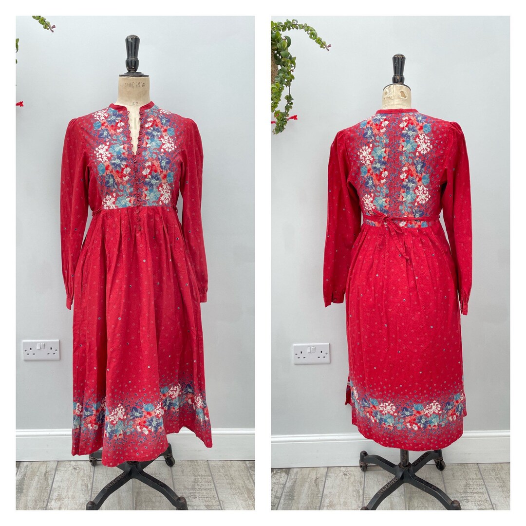 Bejeweled Hand Embroidered Red Boho Dress (one of a kind)