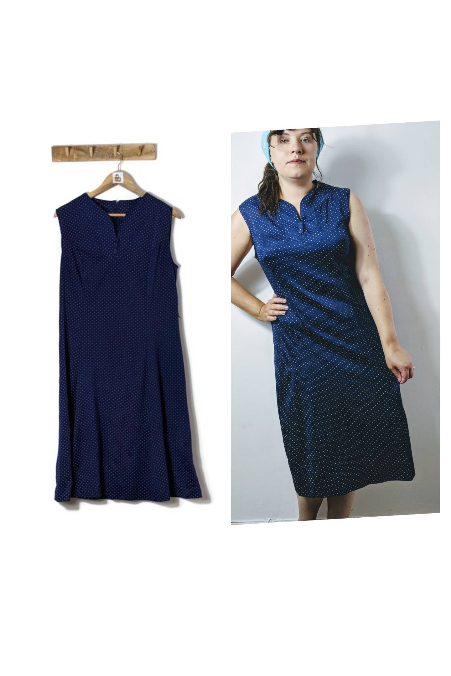Image of Retro Blue Polka Dot Pencil Dress/Uk