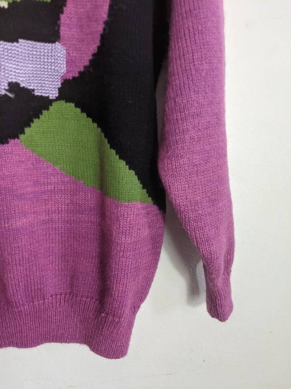 80s Pink Slouchy Floral Jumper with Mohair / viva… - image 7