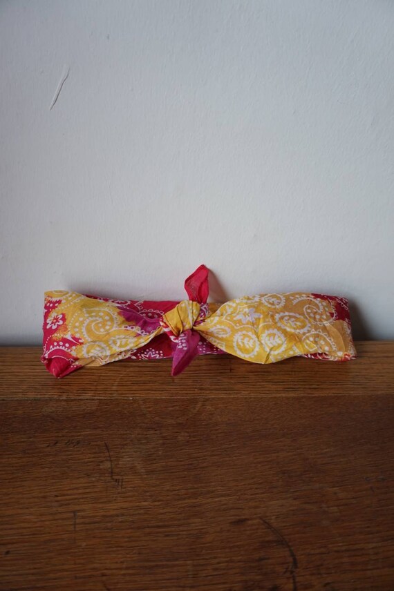 Vintage Pink and Yellow Tie Dye Cotton Bandana. P… - image 1
