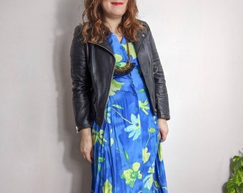 90s Bright Blue Button Up Maxi Dress. 90s Grunge Dress