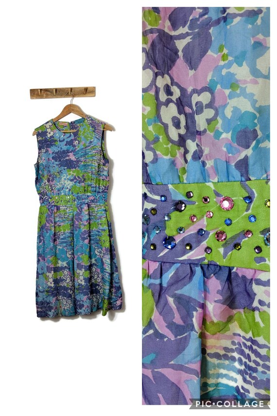 Vintage 60s Psychedelic Dress with sequins / mediu