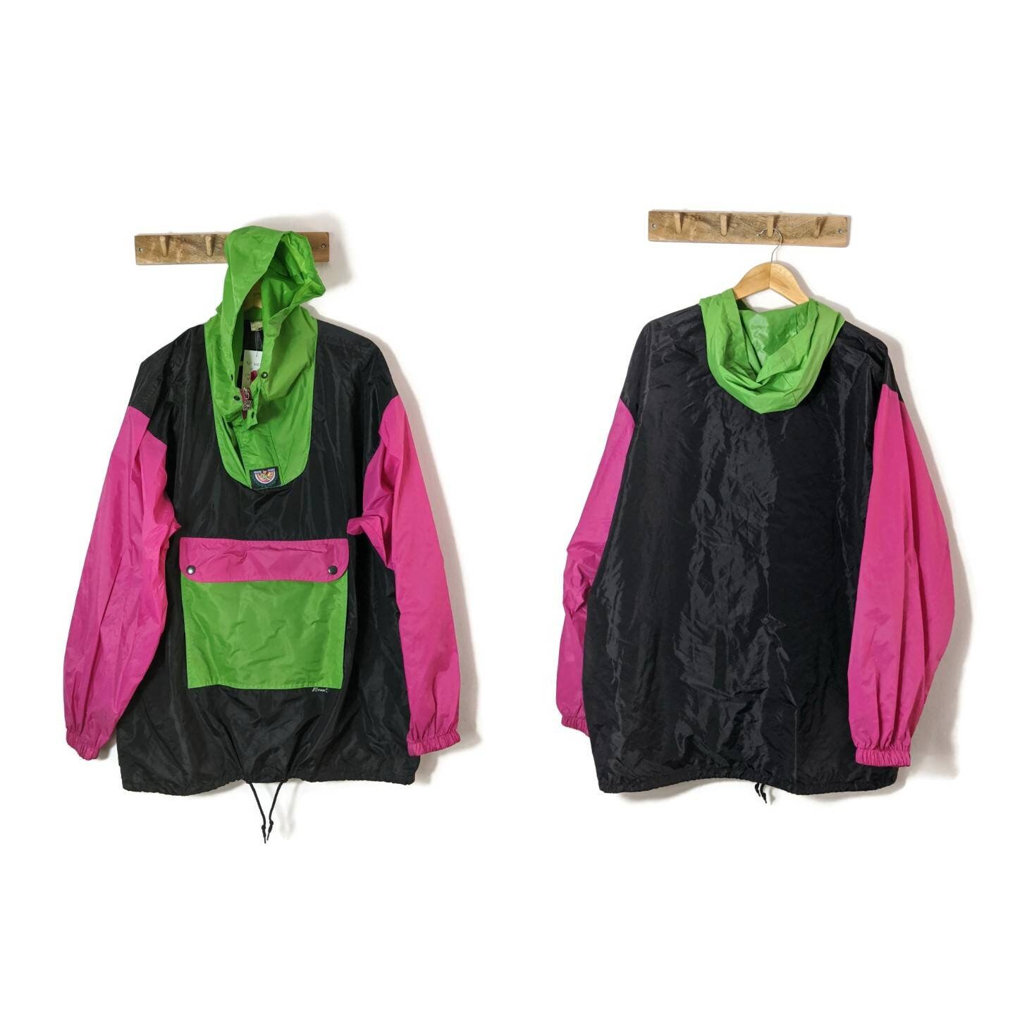 Image of S Neon Windbreaker/Black Pink Green Mac Nu Rave Large