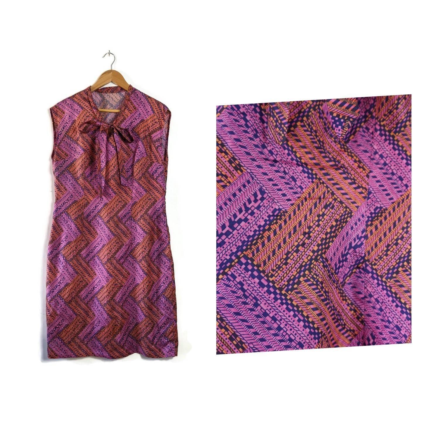 Image of Pink & Orange Shift Dress/S Vintage Small