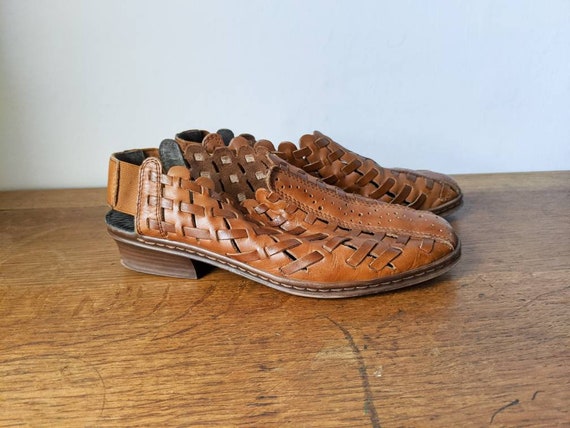 tan leather woven sandals