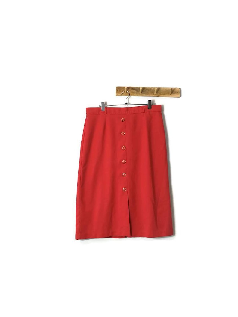 Red pencil skirt midi length LARGE