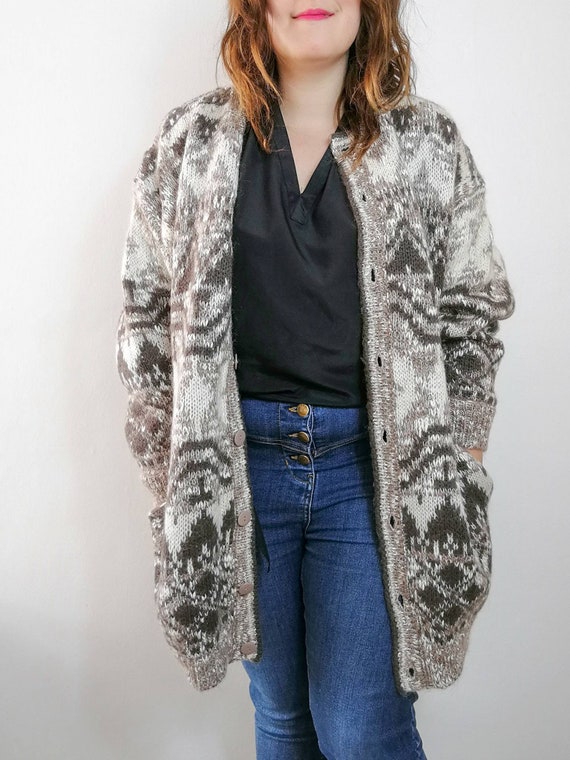 Oversized Aztec Cardigan / 90s lined cardigan coat