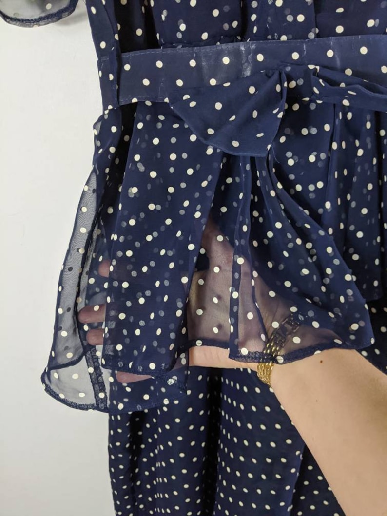 Puff Shoulder Polka Dot Dress 80s Vintage Small