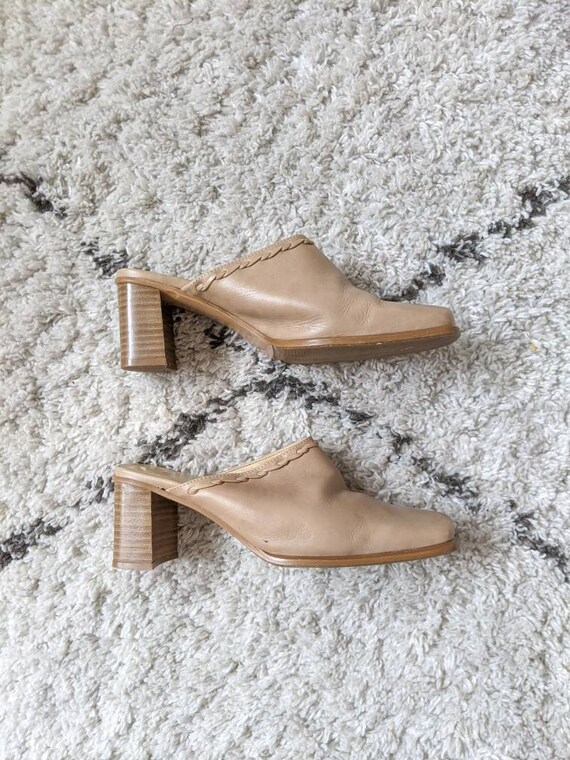 Leather 90s Beige Mules / 90s leather shoes / UK 3 - image 2